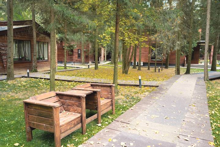 Дорожка между корпусами среди сосен